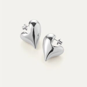 Jenny Bird Art Heart Puff Earrings in Silver